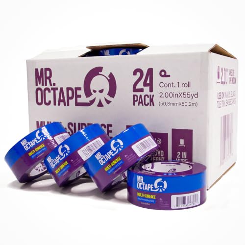 MR.OCTAPE Blue Painters Tape 2 Inch, 24 Rolls Bulk Pack, 55 Yards Per Roll, Multi-Surface, UV Resistant, Clean Removal for Walls, Glass, Trim, Baseboards
