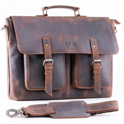 Handmade World Full Grain Leather Messenger Laptop Bag 'The Optimus' Buffalo Leather Briefcase For Men Fits Up To 16 Inch Computer Satchel Crossbody for Office Work Business