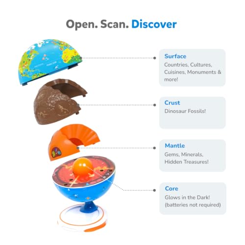PlayShifu Orboot Core Interactive Globe for Kids Ages 4-10; 3-Layer Openable Earth Globe with AR App; Explore Earth's Surface, Fossils, Minerals & Glowing Core; STEM Science & Geography Gift