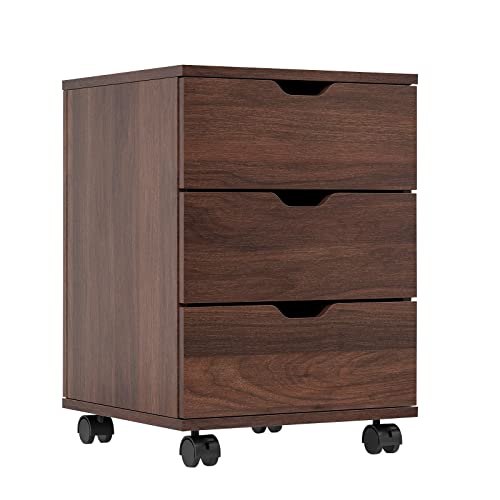 Farini Mobile File Cabinet for Home Office, 3 Drawer Chest Wood, Drawers Unit for Under Desk, Storage Drawers Cabinet Brown