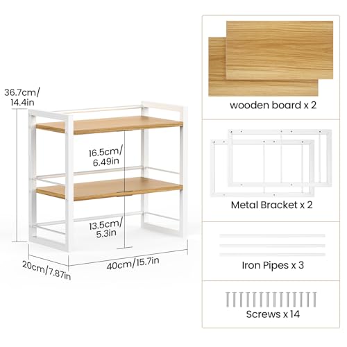 ART-GIFTREE Office Desk Shelf Organizer, Wood Desktop Bookshelf Supplies Storage Rack, Shelf for Top of Desk and Dresser (White-2 Tier)