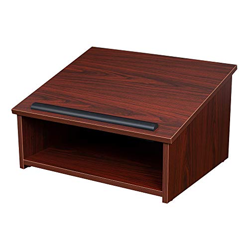 OEF Furnishings CoreSlate Series Commercial-Grade Tabletop Lectern with Storage Shelf (Mahogany, High-Pressure Laminate Top)