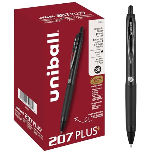 uniball™ 207 Plus+ Gel Pens, Black Ink, 0.7mm Medium Point, 36 Count