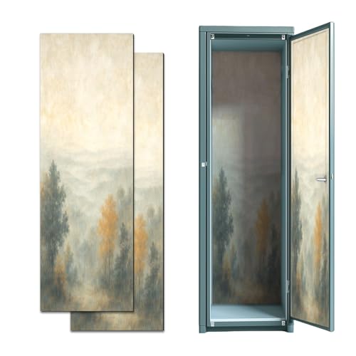 CEREJYPUZ 2 Pcs Locker Magnetic Wallpaper Vintage Brown White Grey Abstract Rustic Retro Farmhouse 12" x 36" Wall Magnetic Sticker Removable Locker Accessories Decor Easy Install for Office School