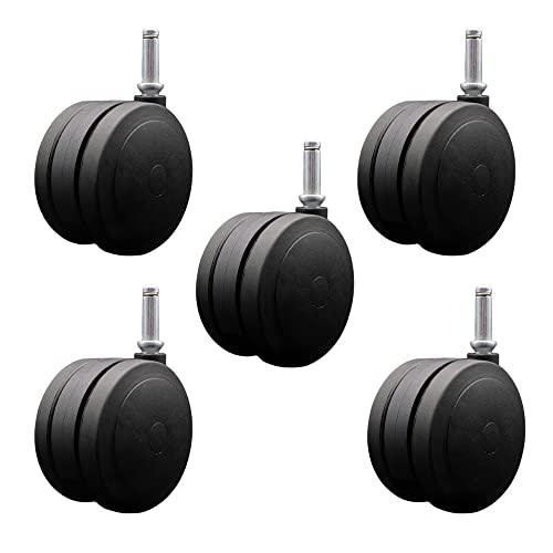 4 Inch Extra Large Heavy Duty Floor Safe Office Chair Wheels - Black Non-Marking Twin Wheels - 7/16 Inch by 1-7/16 Inch Grip Ring Stems - 1,125 lbs. Total Capacity - Set of 5 - Service Caster Brand