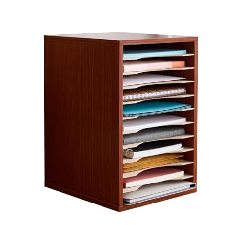Scranton & Co Vertical Wood Desk Organizer, 16" H x 10.75" W x 12" D, Cherry Brown Laminate Finish, 11 Compartment Document and Literature Sorter, Removable Shelves, Home or Office Use