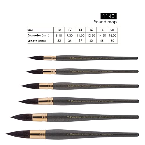 Escoda Aquario Gold Series 1140 Joseph Zbukvic Artist Watercolor and Acrylic Paint Brush, Short Handle, Round Mop, Petit Gris Natural Squirrel Hair (Size 20)