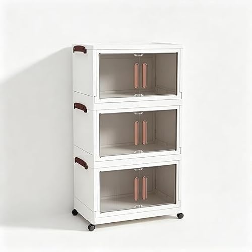 PEDXVNI Stackable Storage Bin Set With Rolling Casters, Transparent Magnetic Doors, Reinforced Handles, Durable Plastic, Multi-Tier/Size Options, Indoor Use(3)
