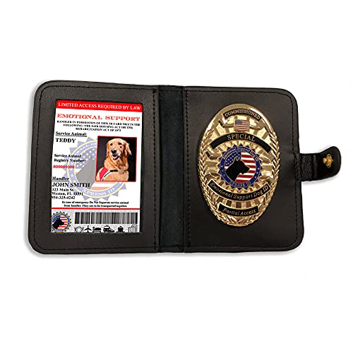 XpressID Custom Emotional Support Animal ID Card Plus Badge and Leather Wallet - Registration to National Dog Registry Included - QR Code Ready