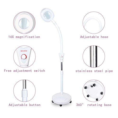 Magnifying Floor Lamp 16X Magnifier with Bright Light,Magnifying Glass for Reading,Beauty,Nail Art,Tattoo,Salon,Craft - Height Adjustable