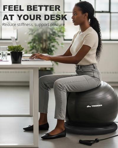 Trideer Exercise Ball Chair with Bands, Stability Ball for Office & Fitness