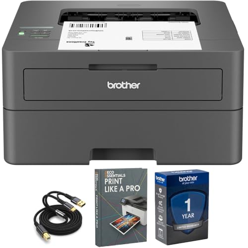 Brother Wireless Compact Monochrome Laser Printer HLL2405W Bundle with High Speed 6-Foot USB Type B 2.0 Printer Cable to USB Type-C & A and Print Like a Pro Deco Essentials Guide