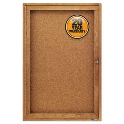 Quartet Bulletin Board, 2' x 3' Enclosed Cork Notice Board, Lockable Swing Door, Oak Finish (363)