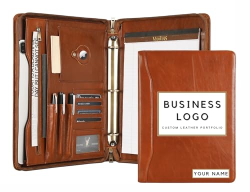 Leather Portfolio Binder 3 Ring, A4 Notepad Padfolio for Men, Work Portfolio, Oil Brown, Custom