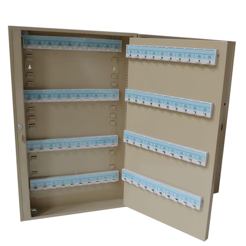 Banfluxion 160 Hooks Key Cabinet Lockable Key Organizer Storage Box Wall Mount Beige Key Lock Box with Colorful Key Tag