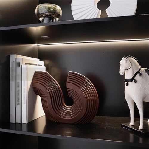 Book Organizer Resin Bookends S-Shaped Geometric Shapes Bookshelf Ornaments for Home Library(White)