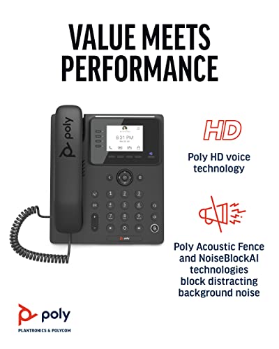 Poly CCX 350 Microsoft Teams-Integrated IP Desk Phone (Plantronics + Polycom) - Blocks Background Noise - Traditional Dial Pad Experience - Speakerphone Operation - Microsoft Teams Certified
