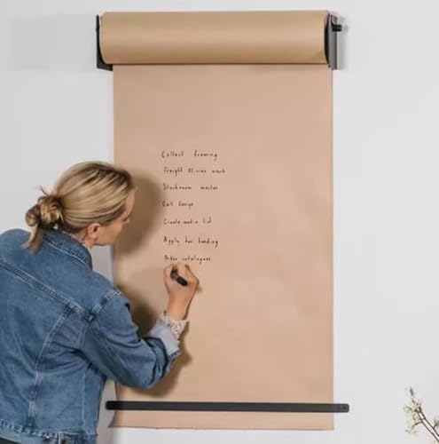 LNNW Kraft Paper Dispenser Wall Mount Kraft Paper Roll, Hanging Note Roll Holder, with Paper Roll, for Doodle Painting/Art Projects/to Decorative Message Boards for Wall(Black,37 cm)
