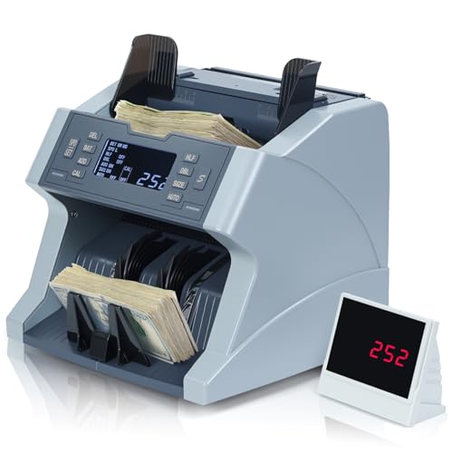 sxvbdway Money Counter Machine XD-500, UV/MG/IR/HLF/DBL/Size Counterfeit Detection Bill Counter, Mixed Denomination Cash Counter with LCD Display, Support USD and Euro US Plug