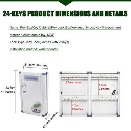 xdgFHsy Wall Mount, Home Wall-Mounted Aluminum Alloy Key Lock Box(24-Keys)