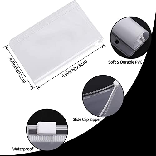 ONMYJFD A6 PU Leather Binder Budget Cash Envelopes System Planner Organizer with 12pcs Binder Clear Zipper Pockets and Label Stickers(C)