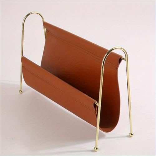File Rack Metal Magazine Rack - Faux Leather Desk Organizer with Gold Frame, Compact Storage Letter Trays