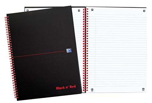 Oxford 400047608 Spiral-Bound Notebook Black n' Red Pack of 5 DIN A4 Lined Matt Hard Cover 70 Sheets Black Red