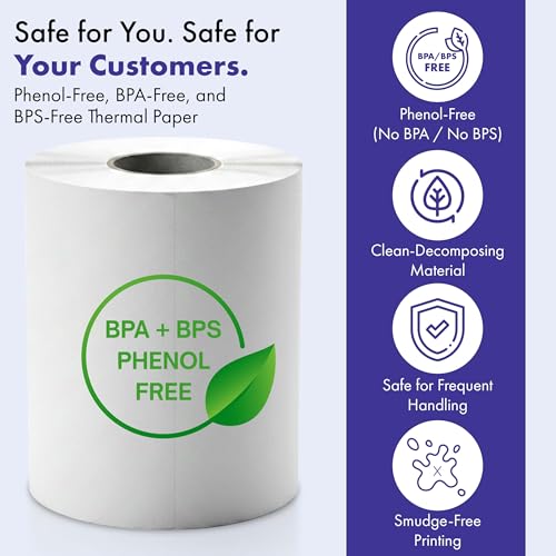 2 1/4" x 50' BPA & BPS Free Thermal Receipt Paper Rolls, 50 Count