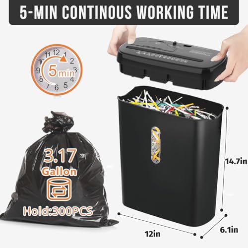Black Paper Shredder for Home Office 10-Sheet Strip Cut Metal Shredder Machine with 3.17-Gallon Bucket P2 Security Level Shreds CD and Credit Card ETL Certified Jam Proof