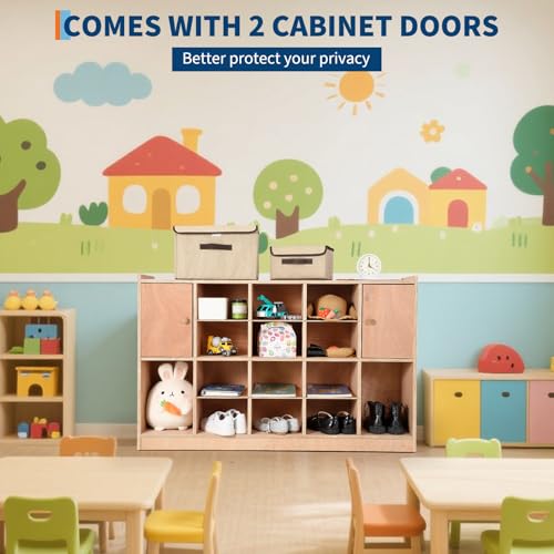 Tedyle 5-Section Cubby Storage Organizer with 12 Cubbies – Classroom Coat Locker with Anti-Tip Anchors, 2 Storage Boxes, 4 Casters & 5 Hooks for Daycare, Kindergarten & Home Use