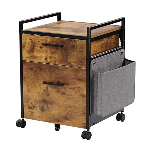 EUREKA ERGONOMIC 2 Drawer Mobile File Cabinet with Wheels, Wood Rolling Storage Cabinet for Home Office, Space-Saving Under Desk Organization with Printer Stand, Rustic Brown