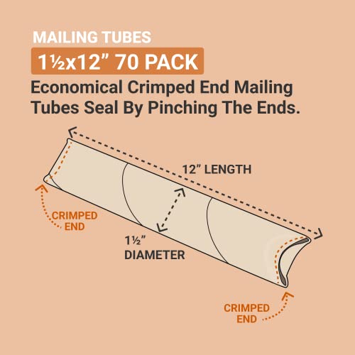 BOX USA Mailing Tubes with Caps, 1.5" x 12", 70-Pack