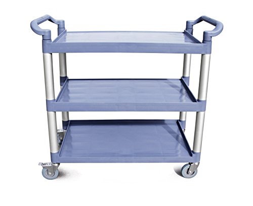 New Star Foodservice Heavy-Duty 3-Tier Plastic Utility Bus Cart with Locking Casters, 350 lb Capacity, 42.5 x 19.5 x 38.5 Inch, Gray