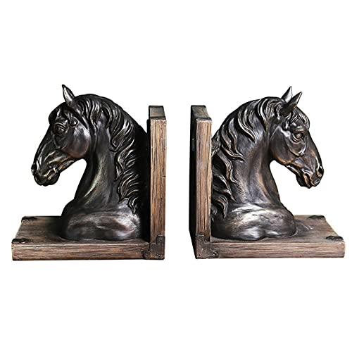 Decorative bookends,Decorative Bookends Classic Horse Head Bookends 1 Pair of Sculptures Decorative Desktop Book Stopper Supports Resin Vintage Bookend for Office Bookshelf Book Ends