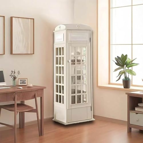 LJLYYDS Telephone Booth Cabinet Wood Bookcase 5-Tier Telephone Booth Bookshelf Small Floor Standing Storage Rack, for Home Office, Living Room, Study, Bed Room Beige