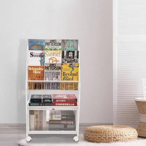 Book cartMobile Bookshelf Metal with Large Capacity, Rolling Utility Cart Heavy Duty Slim Rolling Storage Book Cart for Office, Dorm, Classroom,Living Room