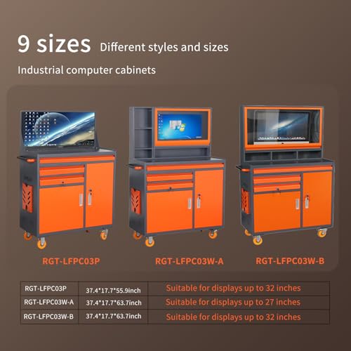 LYREIGN Heavy Duty Industrial Computer Cabinet, Movable CNC Computer Tool Cabinet, Large Industrial PC Workbench Operating Table