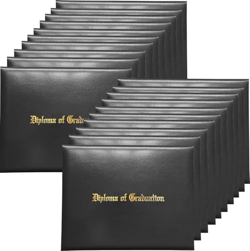 MyGradDay 20 Packs Imprinted Diploma Cover 8.5x11 Diploma Holder Graduation Certificate Cover Smooth Leather Letter Size Black