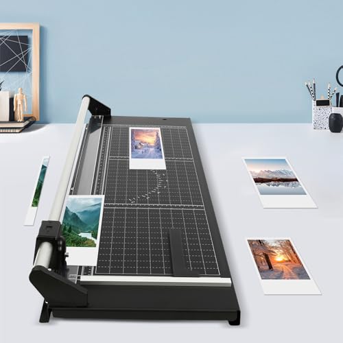 Manual Rotary Paper Cutter Office Straight Paper Trimmer Commercial Paper Craft Tool for A3, A4, and A5 Cardboard(within 1mm),Laminated sheets(within 0.4mm), Designers, Home, School 39 * 12in