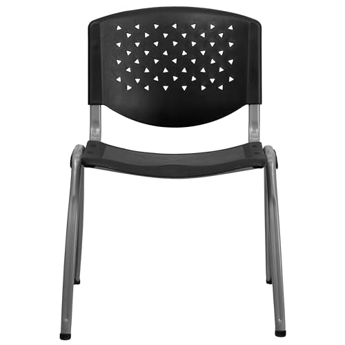 Flash Furniture HERCULES Series 880 lb. Capacity Black Plastic Stack Chair with Titanium Gray Powder Coated Frame