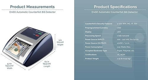 AccuBANKER D450 Counterfeit Bill Detector, 5 Point Detection, 2 Pack