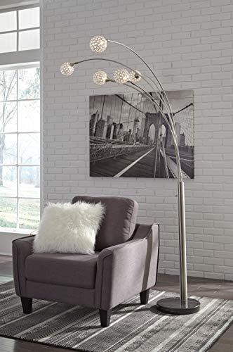 Signature Design by Ashley Winter Contemporary 95" Metal and Black Marble Floor Arc Lamp with 5 Lights & Dimmer Switch, Silver