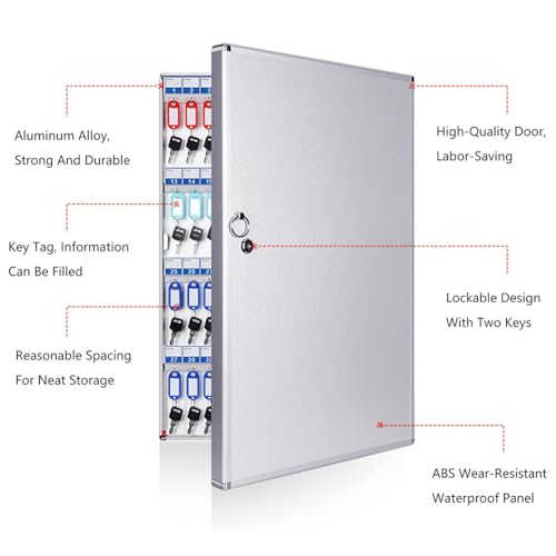 KK-GAL Key Storage Lock Box, Key Holder Storage Lockbox for Office, Security Storage Box for Keys, Aluminum Alloy Key Holder Wall Mount Cabinet, Security Key Lockbox for Valets,96 bits
