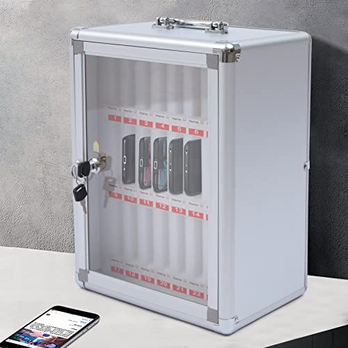 Aluminum Alloy Pocket Chart Cell Phones Storage Cabinet for Cell Phones, Mobile Phone Safe Storage Gadget for Classroom Home Table Office, Wall-Mounted with a Locked, Can be Carried by Hand (24 Slots)