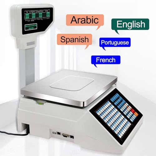 Memykoy Digital Price Label Printing Scale,Electronic Barcode Weighing Scale Cash Register with Receipt Printer,63 Shortcut Keys Commercial Scale,Double-Sided LCD Display, for Shop Machine+Scanner