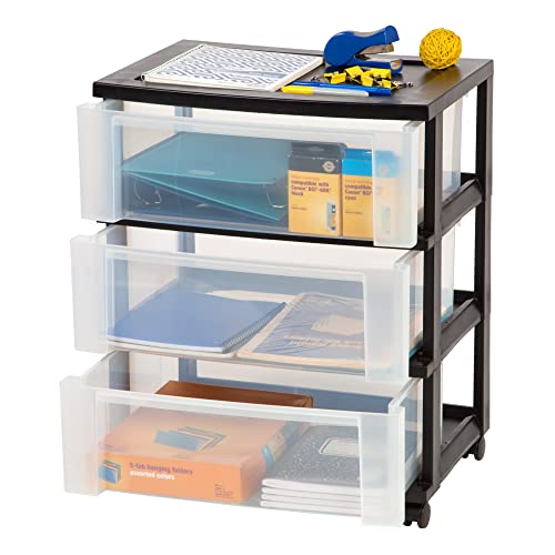 Office Depot® Brand Plastic 3-Drawer Storage Cart, 27" x 21-1/2" x 15", Black