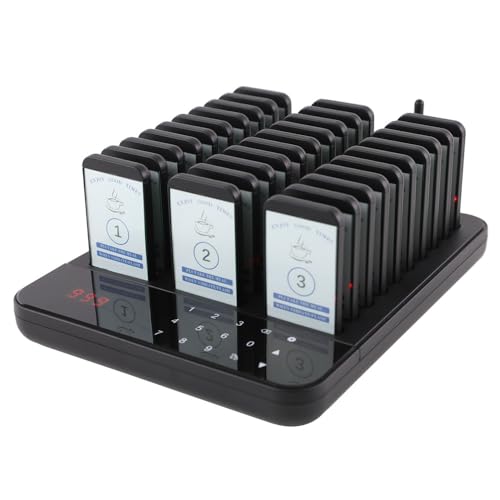 AGJ Restaurant Pager Wireless Calling System 30 Beepers Guest Customer Queue Pagers for Food Court Food Truck Church Nursery Clinic Coffee Shop with Buzzer Vibration Flash