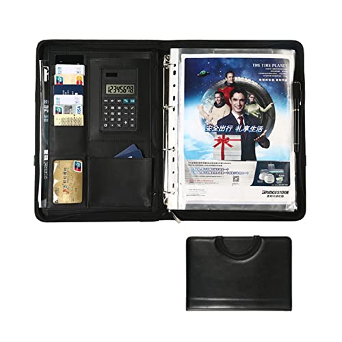 Business Portfolio A4 Size Padfolio 4 Ring Conference File Binder Multifunctional Folder Zipper Notebook Planner Professional Document Organizer for Women Men (Color : Black, Size : 8 Digit calculat