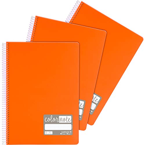 Grafoplás 98525652. Pack of 3 A4 Ruled Notebooks, 80 Sheets, 90 g, Orange, Polypropylene Covers, Colornote Series