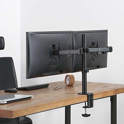 Maclean MC-884 2-Way Monitor Holder Table Mount 17-32 Inch Swivelling Tilting Height Adjustable Double Arm VESA 75 x 75 100 x 100 up to 2 x 8 kg Black